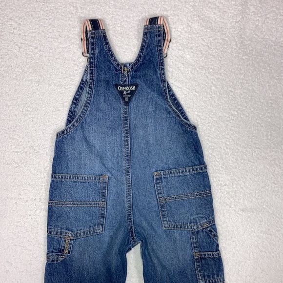 Oshkosh 12m denim blue jean overalls red white blue canvas straps - Picture 4 of 8